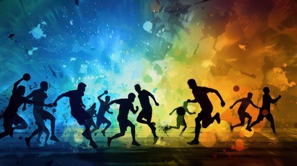 Obraz premium Sports background with silhouettes of athletes in action 