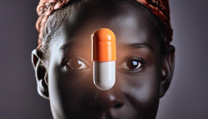 portrait of a person with a orange pill