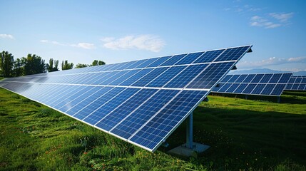 Bright Future: Solar Panels in a Sunlit Field with Space for Text Overlay