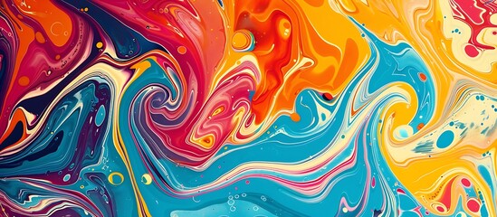 Bright and colorful marbling art background with swirling patterns and color splashes, creating dynamic designs.