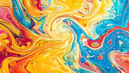 Bright and colorful marbling art background with swirling patterns and color splashes, dynamic and vibrant.