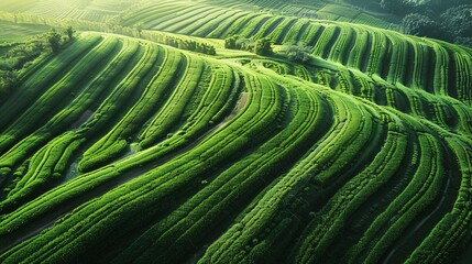 Fototapeta premium Renewable Energy Landscape: Aerial View of Solar Farm with Copy Space