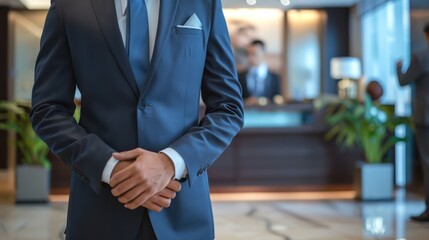 Business person checking into a hotel for a business trip 