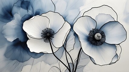 poppy flowers art on white background