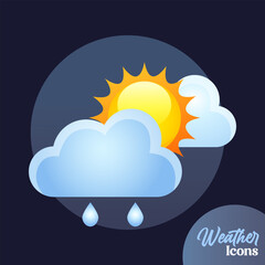 Vector weather icon with sun and rain for mobile apps, websites, weather forecast, etc.	
