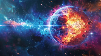 Obraz premium Stunning depiction of a cosmic explosion with vibrant colors and celestial elements. Perfect for space, sci-fi, and fantasy themes.