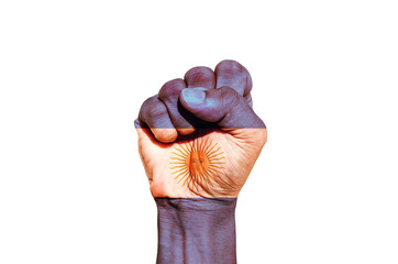 Man hand fist of Argentina flag painted, fist flag, Strength, Power, Protest concept.