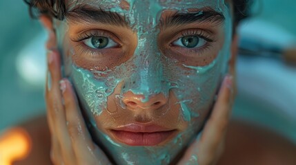 Fototapeta premium A woman with a facial mask, Facial health care and cosmetics concept.