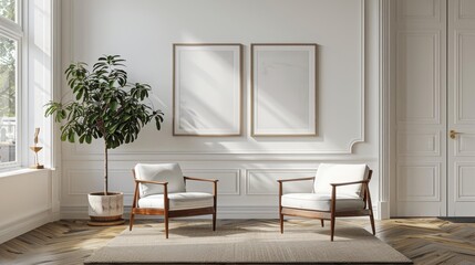 Scandinavian farmhouse room interior, poster frame mockup