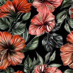 Traditional Indian Chintz Inspired Hibiscus Flower Grid
