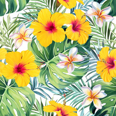 Tropical pattern. Paradise plants and flowers. Hawaiian pattern. Exotic, tropics