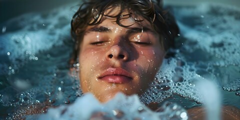 Fototapeta premium Youth athlete undergoing cold plunge in bathtub for post-practice recovery. Concept Athletic recovery, Cold plunge, Youth athlete, Post-practice, Recovery strategies