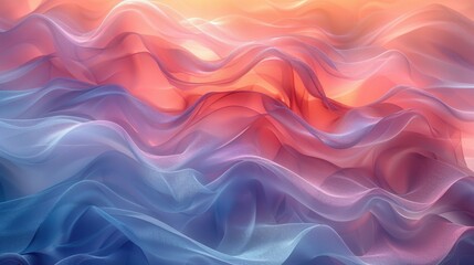 Obraz premium Colorful flowing layers of translucent fabric-like textures blend seamlessly in shades of pink, orange, and blue, creating a soothing and dynamic abstract visual.