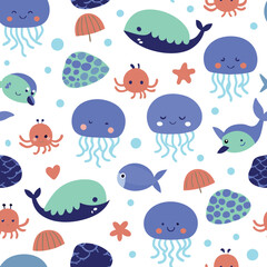 seamless pattern with fishes, seamless pattern with fish, seamless pattern with birds. Fish and Birds Designs for Fabric, Wallpaper, and Graphics