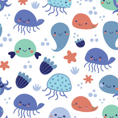 seamless pattern with fishes, seamless pattern with fish, seamless pattern with birds. Fish and Birds Designs for Fabric, Wallpaper, and Graphics