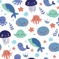 seamless pattern with fishes, seamless pattern with fish, seamless pattern with birds. Fish and Birds Designs for Fabric, Wallpaper, and Graphics