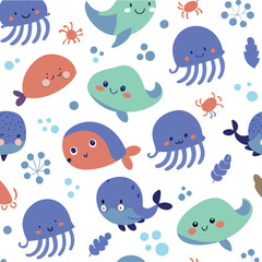 seamless pattern with fishes, seamless pattern with fish, seamless pattern with birds. Fish and Birds Designs for Fabric, Wallpaper, and Graphics