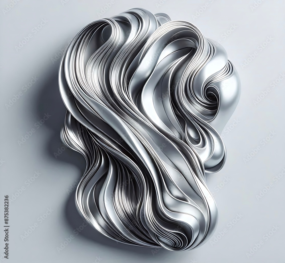 Poster abstract silver swirls, a sleek and modern abstract 3d rendering of a silver swirl, resembling a flu