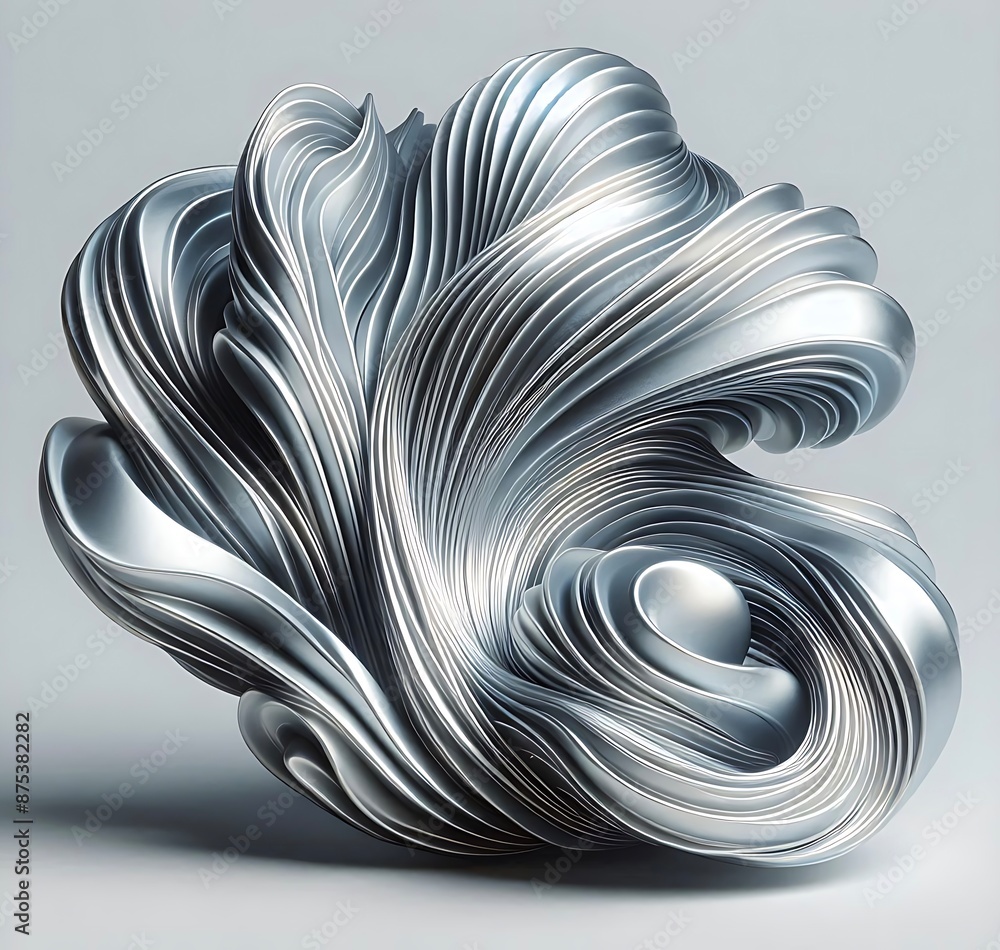 Poster abstract silver swirls, a sleek and modern abstract 3d rendering of a silver swirl, resembling a flu