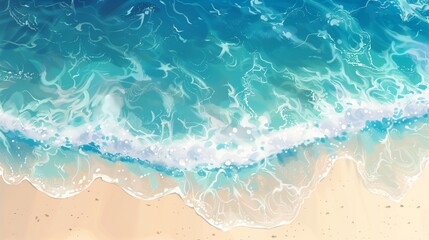 Obraz premium Turquoise Ocean Wave Illustration With Detailed Water Textures And Sandy Coastline Ideal For Summer And Travel Design Themes
