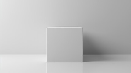 A white box is standing on a white surface. Generate AI image