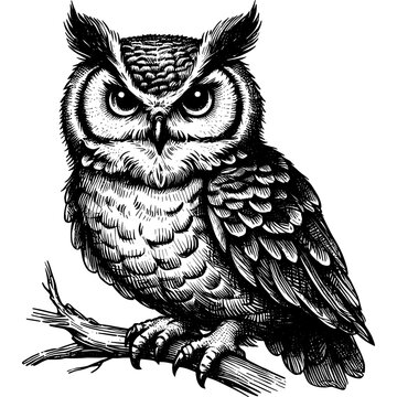 recommend clip art: Vintage ink sketch owl vector line art black hand drawn, illustration background