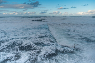 El Puertillo high tide seascape at sunset . Arucas, Gran Canaria. Canary islands. Spain