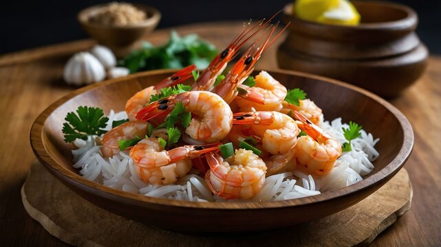 halabos na hipon shrimp cooked in its own juices with served aesthetically in a wooden plate and table