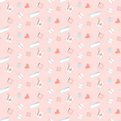 Presents seamless pattern. Holiday gifts and presents celebration endless background. Vector hand drawn flat illustration.