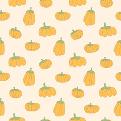 Pumpkin seamless pattern. Stylized autumn harvesting repeat background. Vector line art flat illustration.