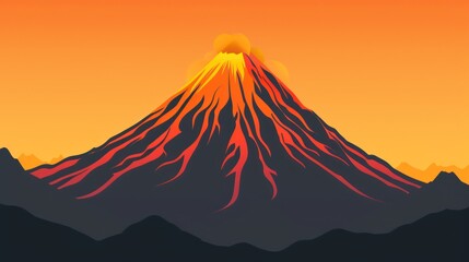 Vibrant sunset over a beautifully detailed volcanic mountain peak.