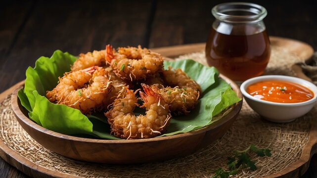 ukoy crispy shrimp and vegetable fritters made with g served aesthetically in a wooden plate and table