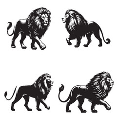 4 sets black of  Lion Walking silhouette isolated on white background png jpeg eps transparents