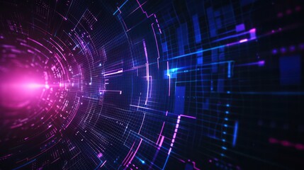 Obraz premium Digital vortex with neon blue and pink futuristic grid elements