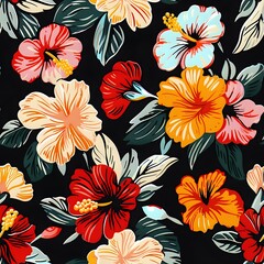 Dark Floral Background with Hibiscus Flowers