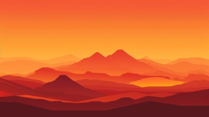 Fototapeta premium Abstract sunset landscape with mountains and gradient orange sky