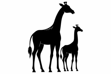 giraffe silhouette, giraffe vector silhouettes isolated on a white background, Wild animals silhouette, giraffe
