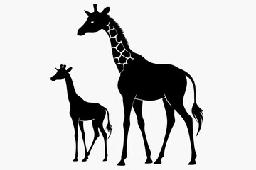 giraffe silhouette, giraffe vector silhouettes isolated on a white background, Wild animals silhouette, giraffe
