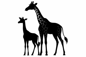 giraffe silhouette, giraffe vector silhouettes isolated on a white background, Wild animals silhouette, giraffe
