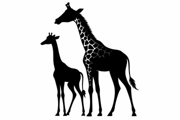 giraffe silhouette, giraffe vector silhouettes isolated on a white background, Wild animals silhouette, giraffe
