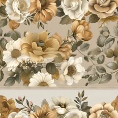 Seamless elegant vintage tan colors borders floral