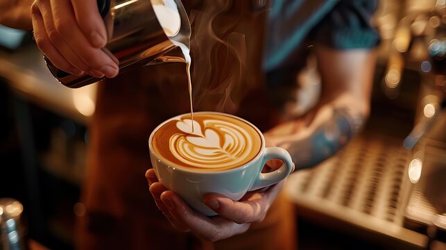 A barista at a trendy coffee shop making a latte, showcasing the art of coffee making and customer satisfaction. Generative AI