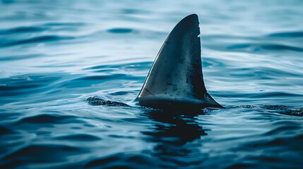 Fototapeta premium Shark fin cutting through the ocean's surface