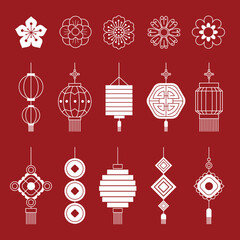 Chinese element collection. Vector decorative collection of patterns, frame, flowers , clouds and knotting in Chinese style