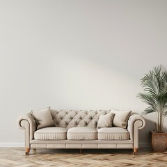 classic living room with sofa in front of the empty wall