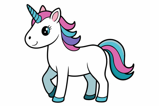 cartoon unicorn with colorful mane and tail
