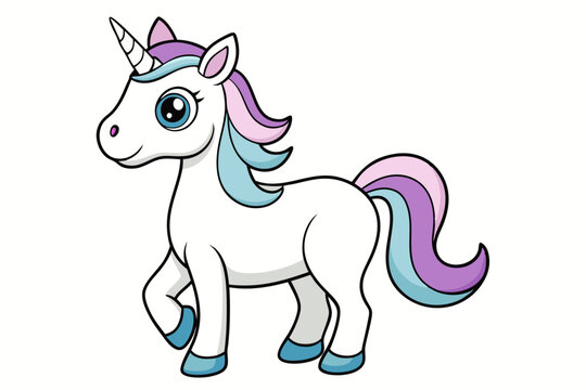 cartoon unicorn with colorful mane and tail