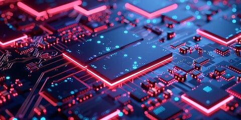 Obraz premium Circuit electronic board with microchip, hardware and technology background