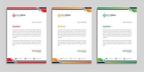 Modern corporate minimal unique company business letterhead vector template design used for any business with three color variations.