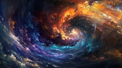 Obraz premium Stunningly vibrant cosmic vortex of swirling colors and celestial wonders, evoking the vast beauty of the universe.